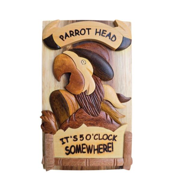 NWT Carver Dans Parrot Head It's 5 o'clock SOMEWHERE Hand Carved Wooden Puzzle - Picture 2 of 10
